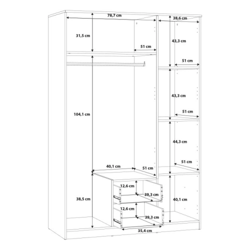 Szafa z lustrem 120 cm z szufladami NIKO Dąb Artisan